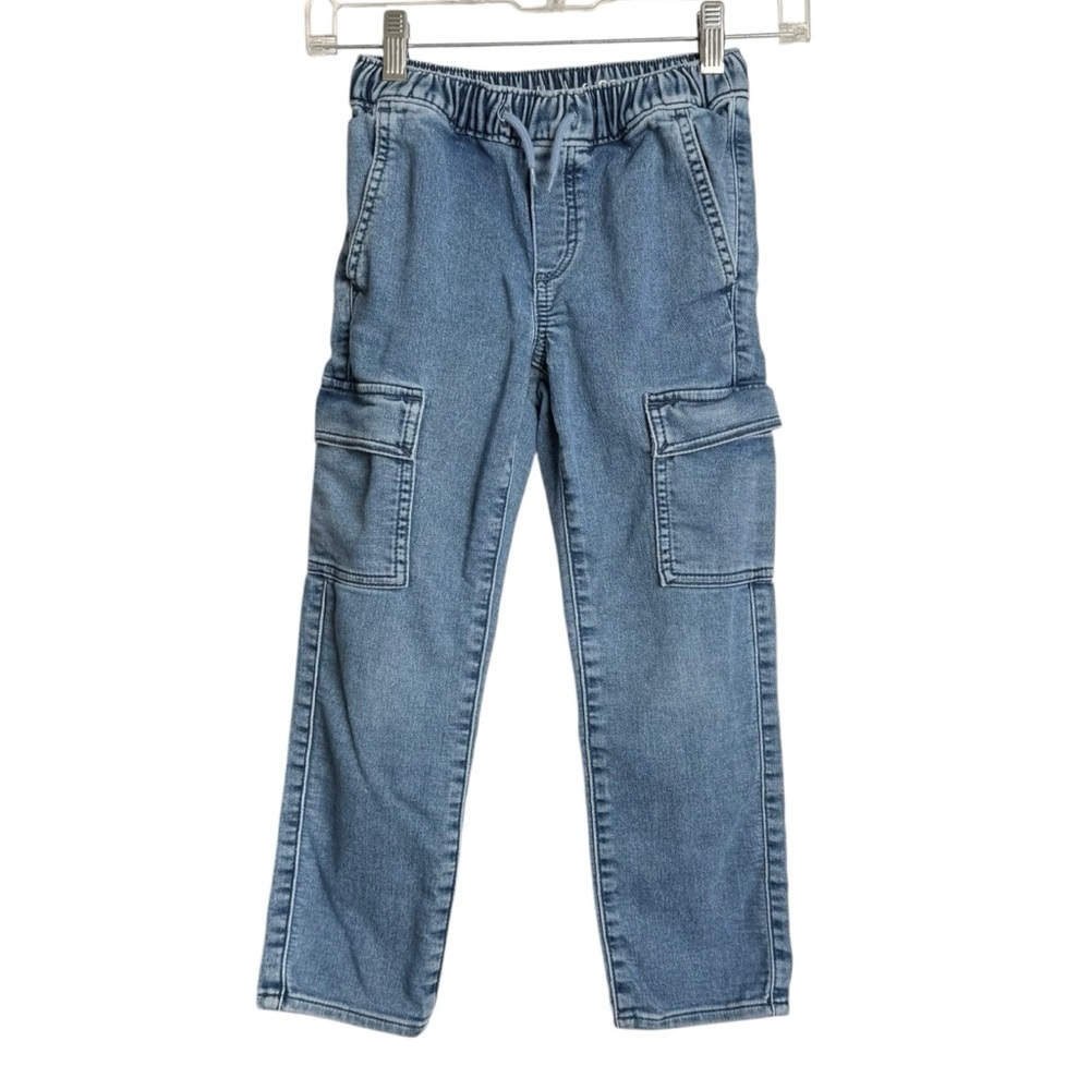 4/$25 Gap Kids Denim Cargo Joggers Tapered Leg Boys Small Light Wash Blue